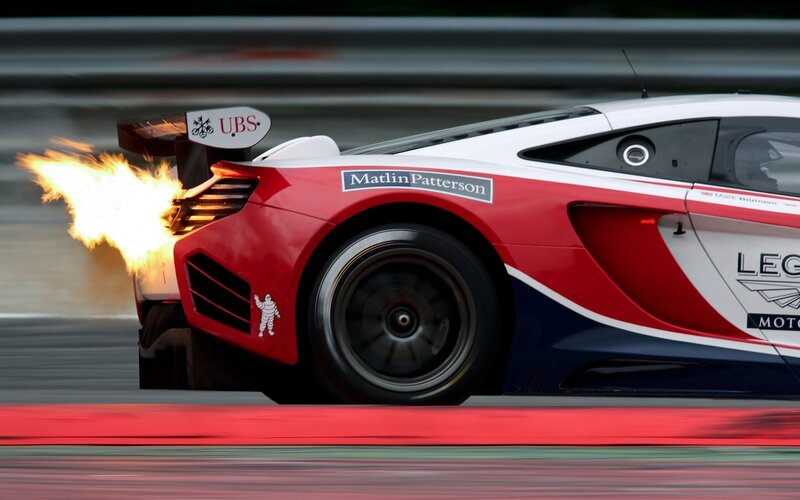 Race Car with Flames — Red
