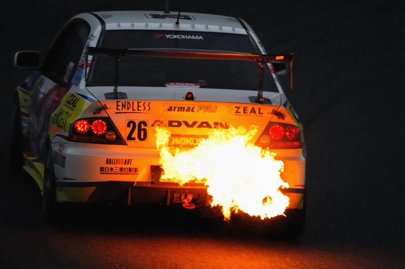 Race Car with Flames — White, Dramatic