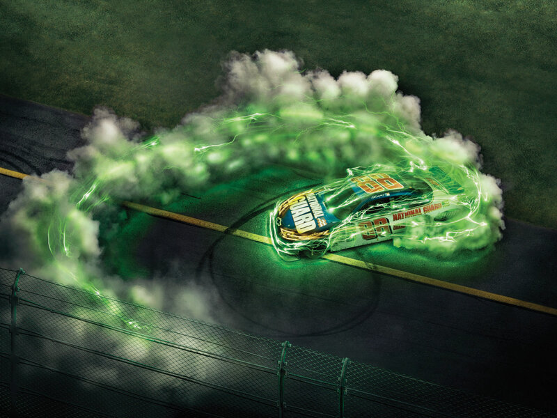 Race car with green lightning