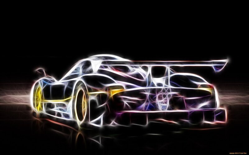 Race Car with Neon Outline