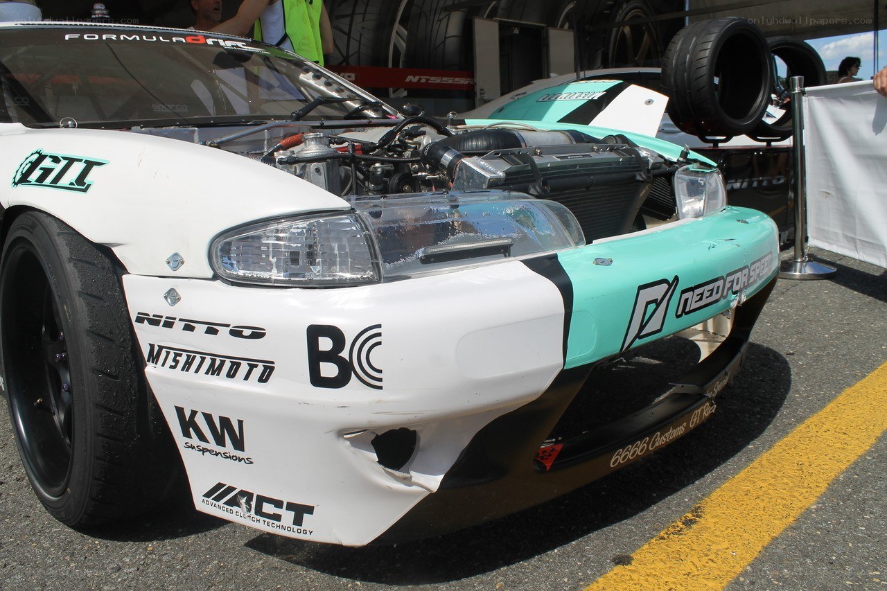 Race car with open hood
