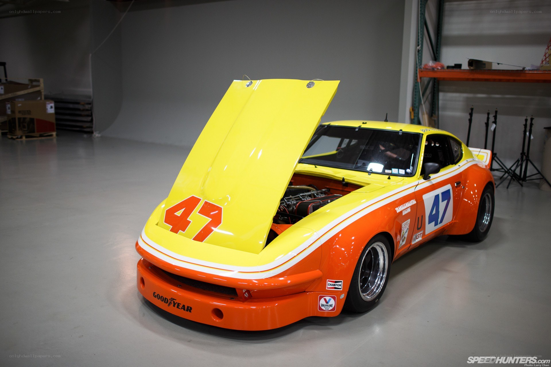 race car with open hood
