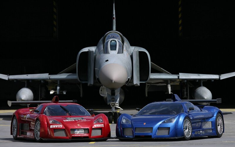 Race cars and fighter jet