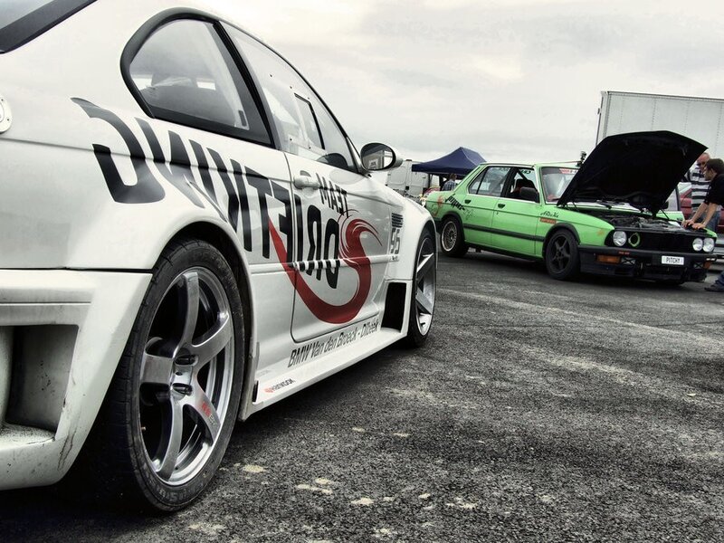 Race cars at a track day