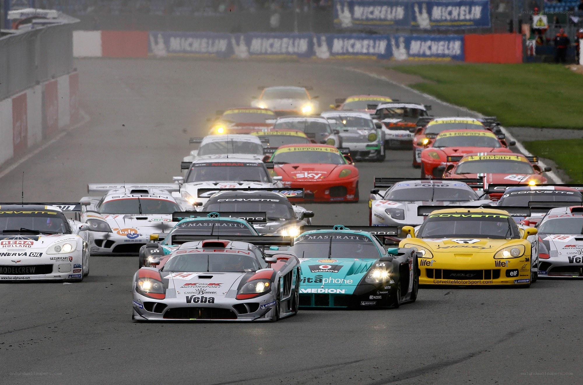 Race cars at start line
