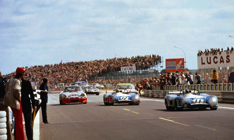 Race cars at the finish line