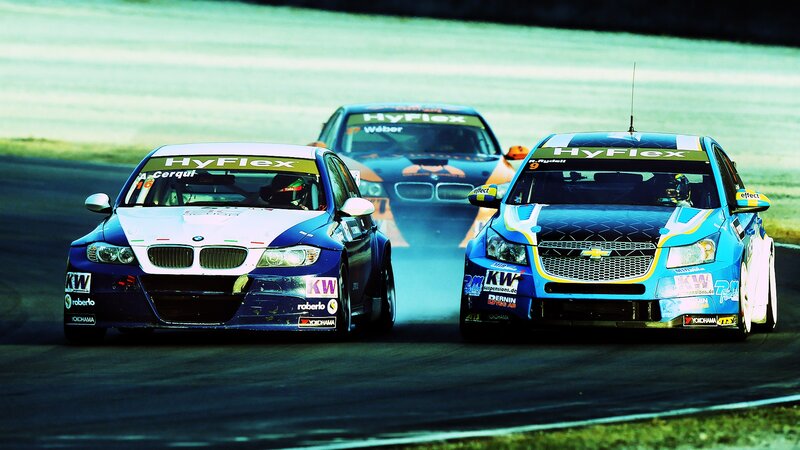 Race cars in action on track