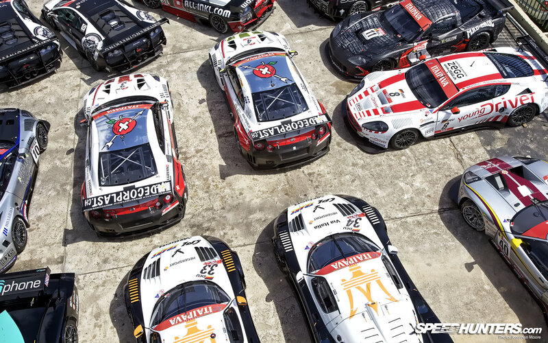 Race cars in pit lane