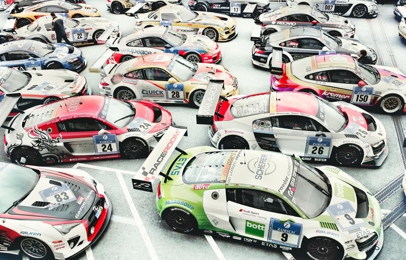 Race cars in pit lane