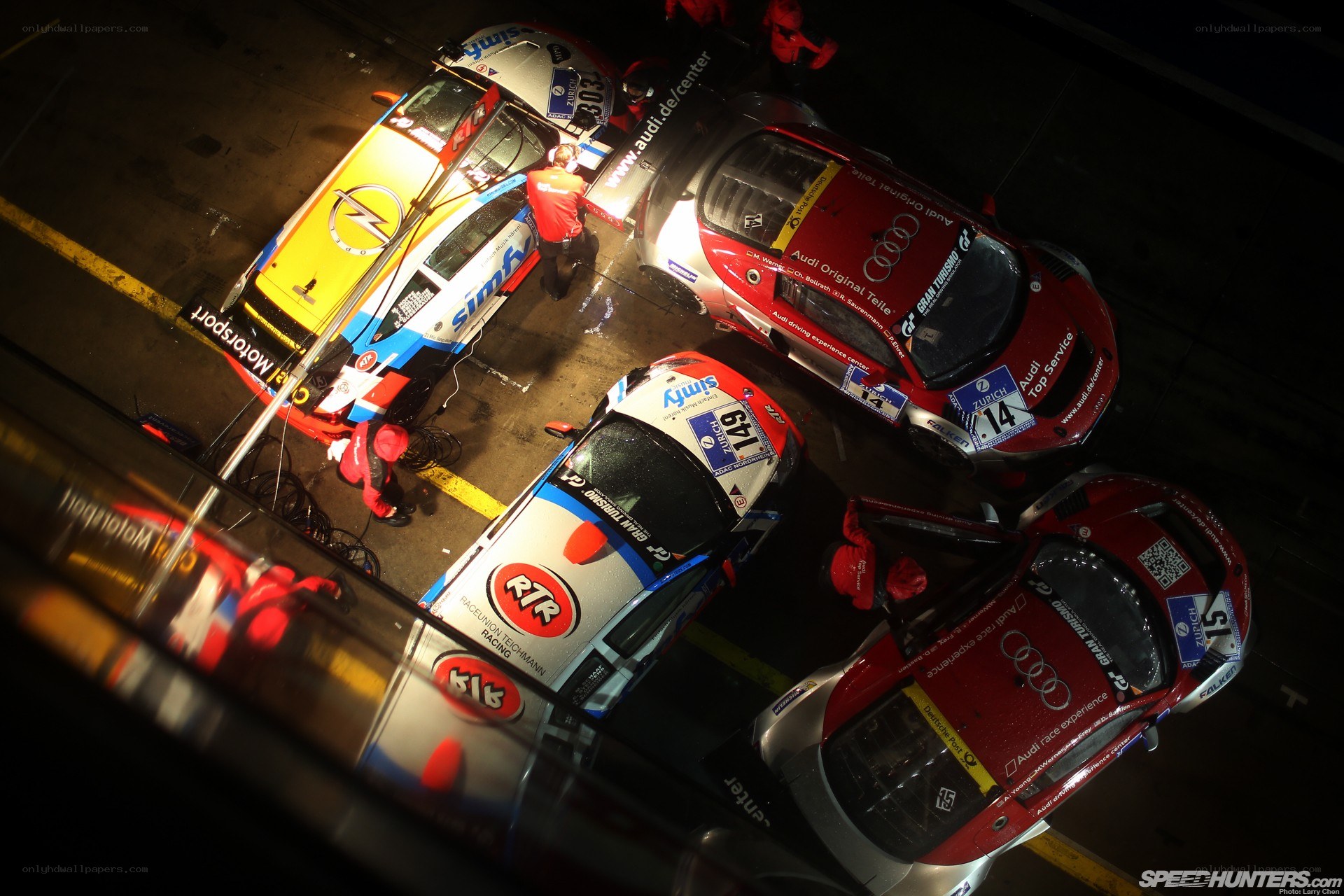 Race cars in pit stop
