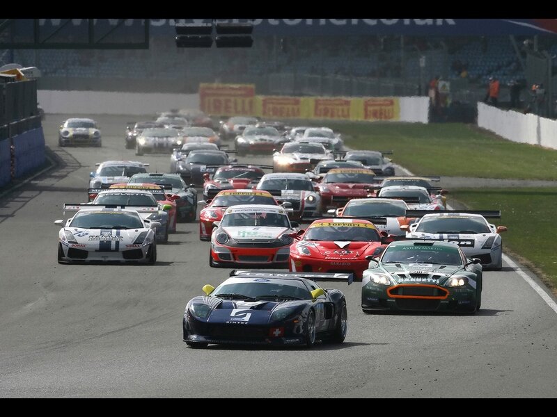 Race cars on a track