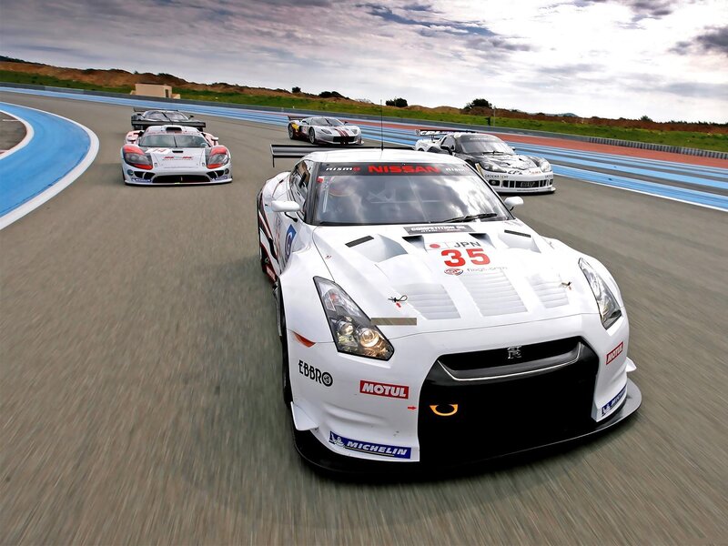 Race cars on a track