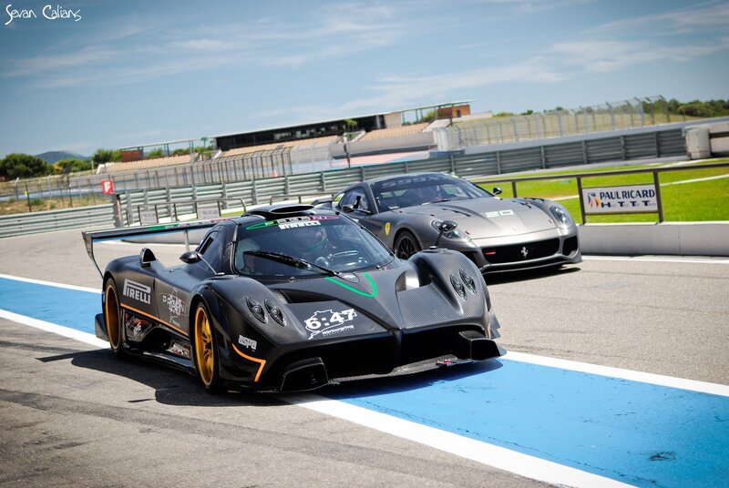Race cars on a track
