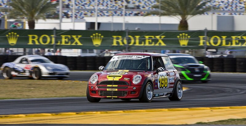 Race cars on a track