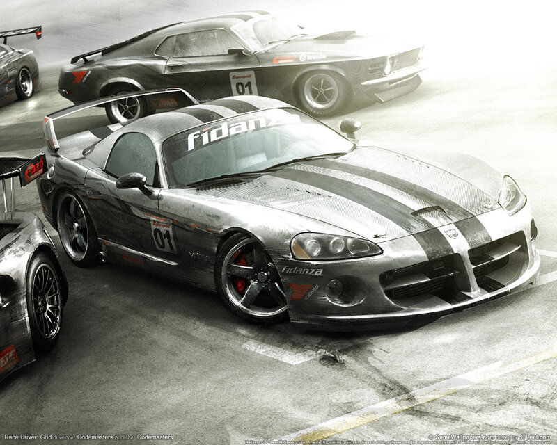 Race cars on a track