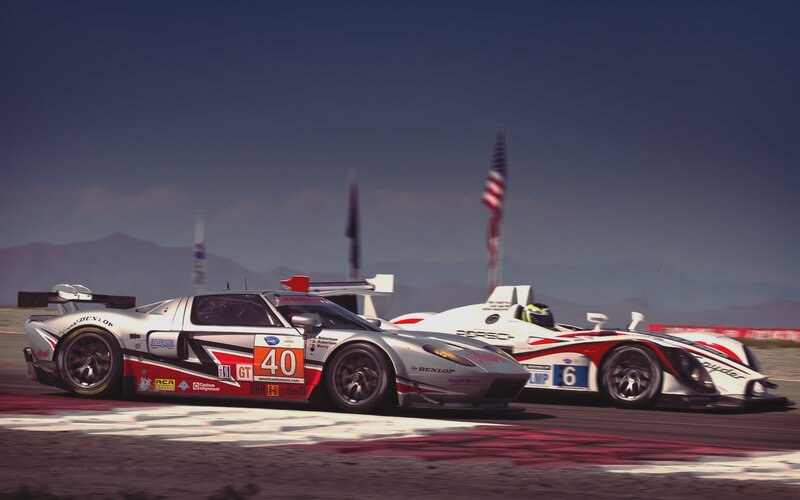 Race cars on a track