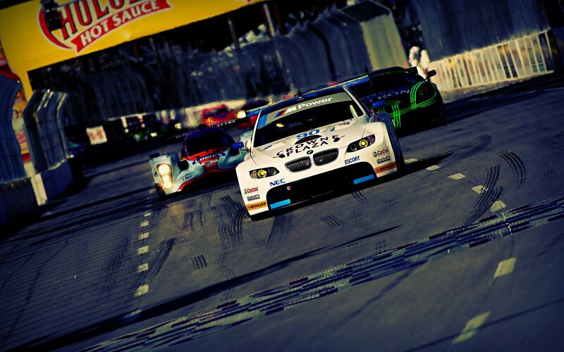 Race cars on a track