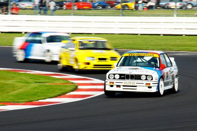 Race cars on a track