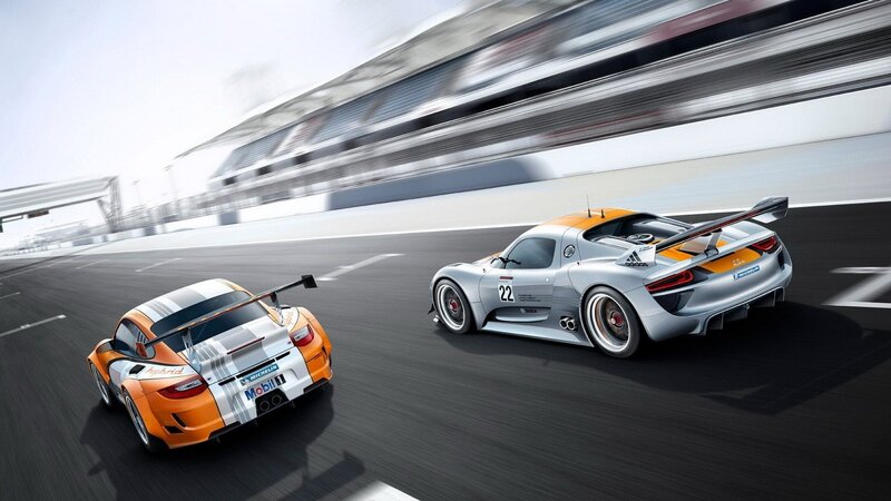 Race cars on a track