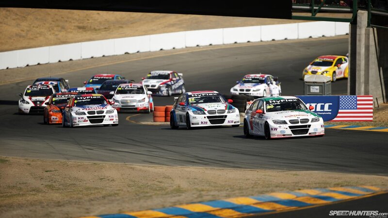 Race cars on a track