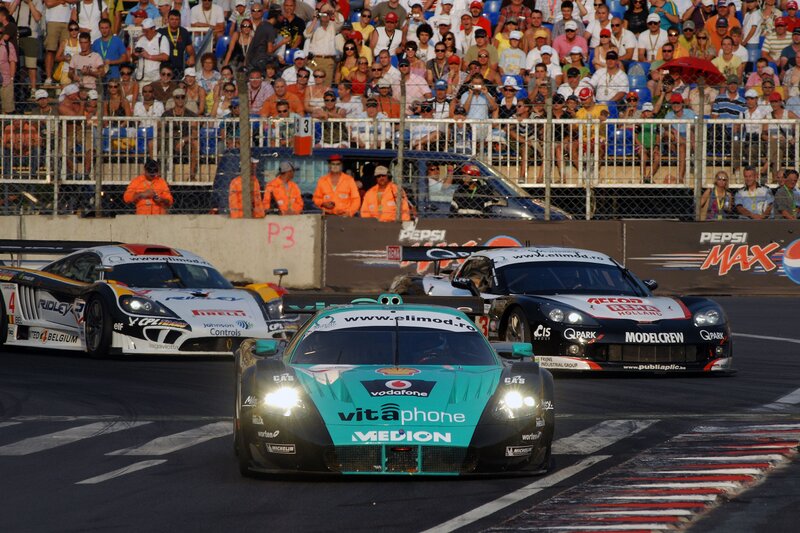Race cars on a track