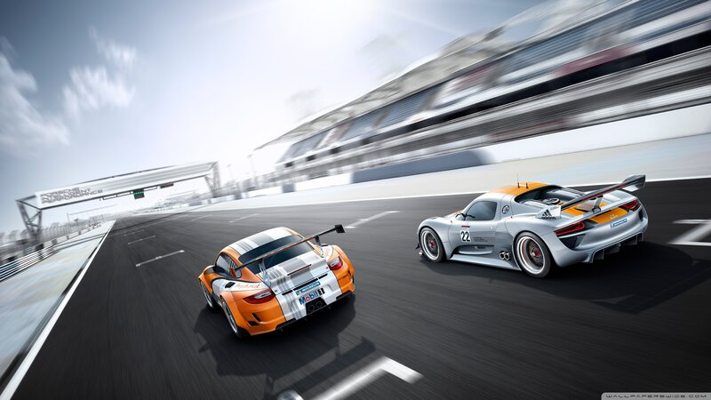 Race cars on a track