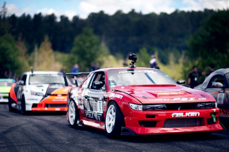 Race cars on a track