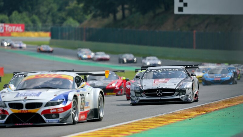 Race cars on a track