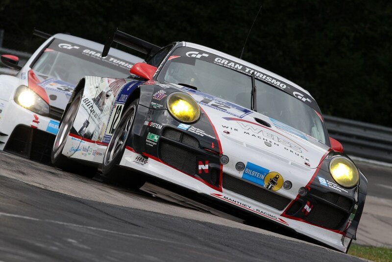 Race cars on a track