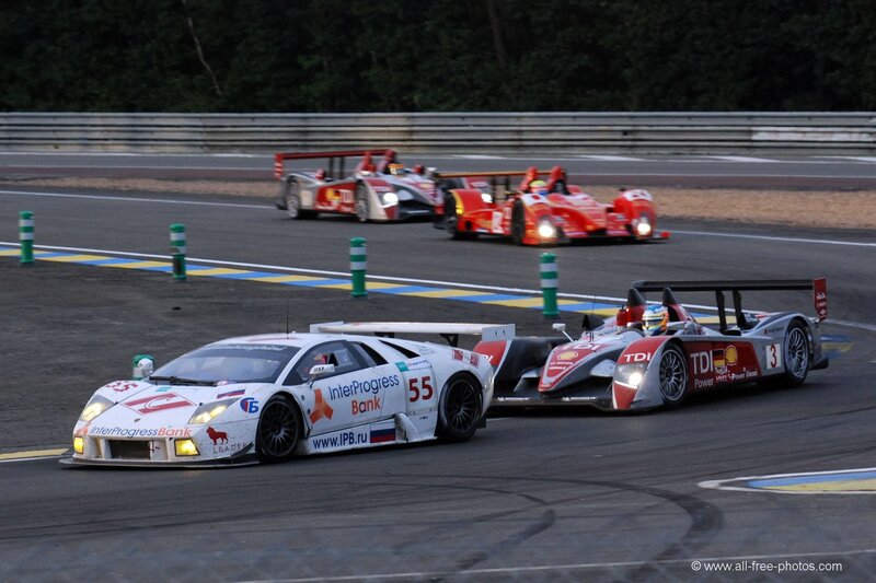 Race cars on a track
