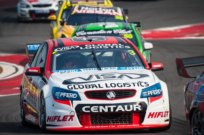 Race cars on a track