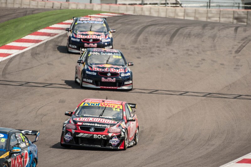 Race cars on a track