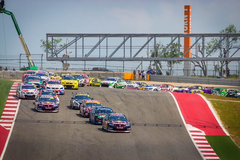Race cars on a track