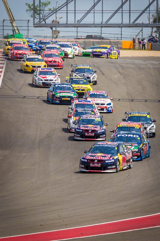 Race cars on a track
