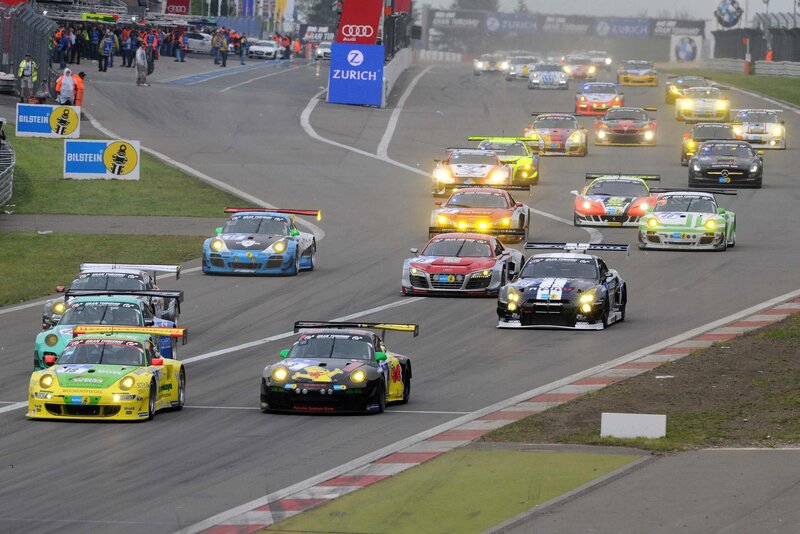 Race cars on a track