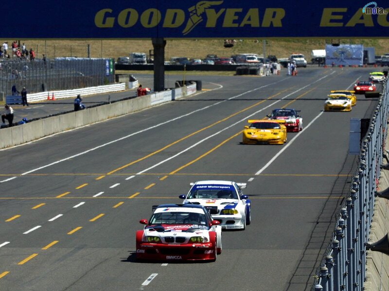 Race cars on a track