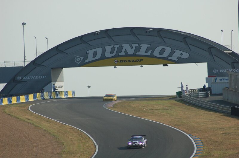 Race cars on a track