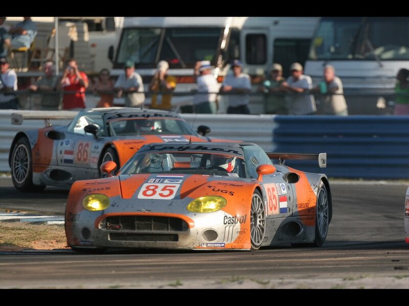 Race cars on a track
