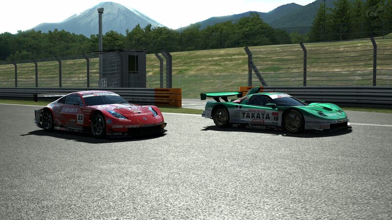 Race cars on a track