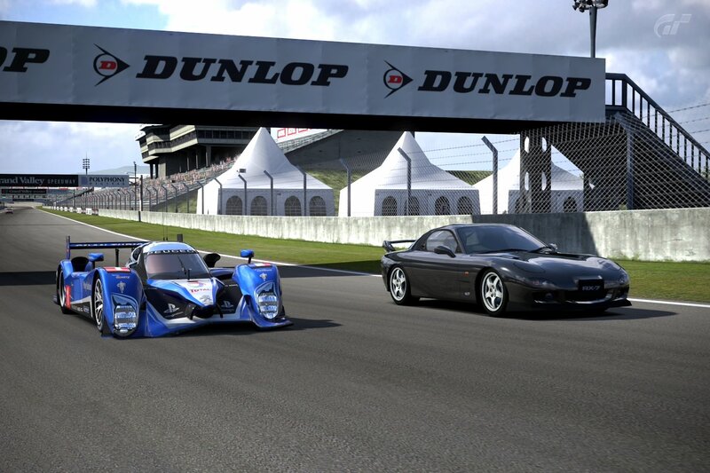 Race cars on a track
