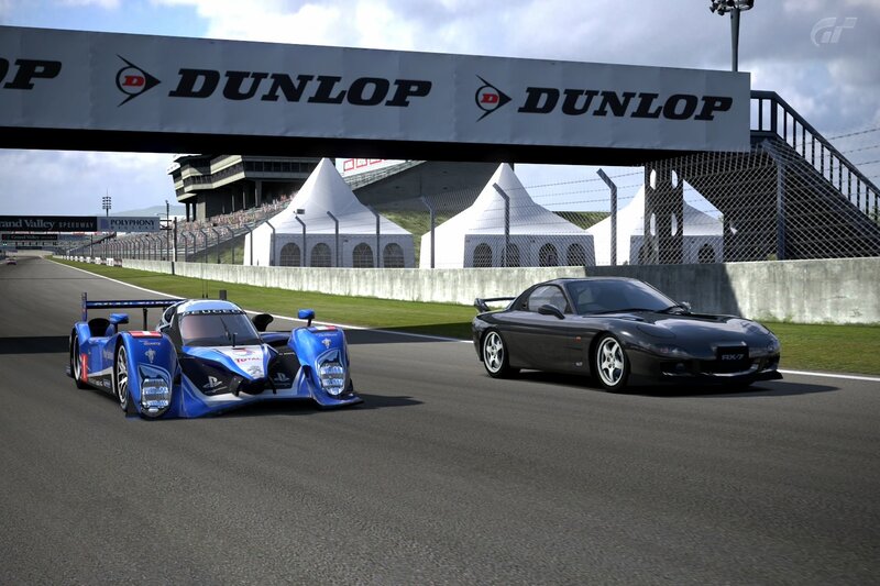 Race cars on a track