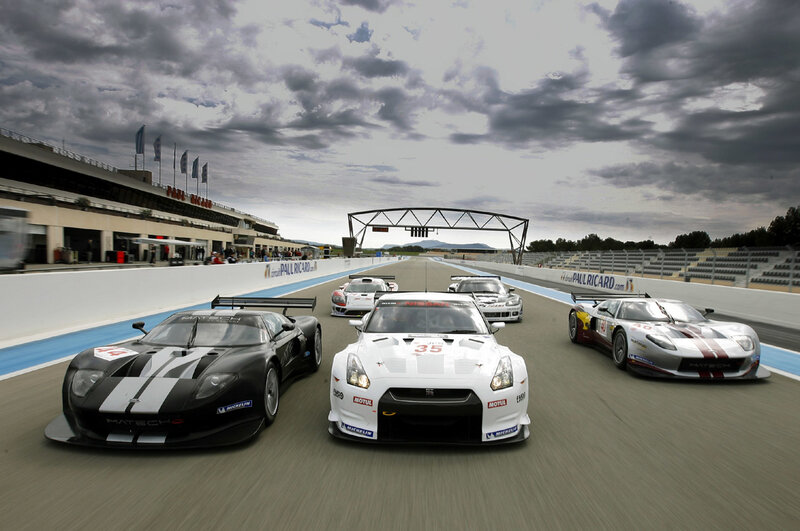 Race cars on a track