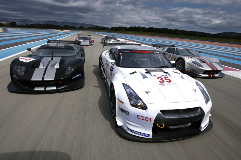Race cars on a track