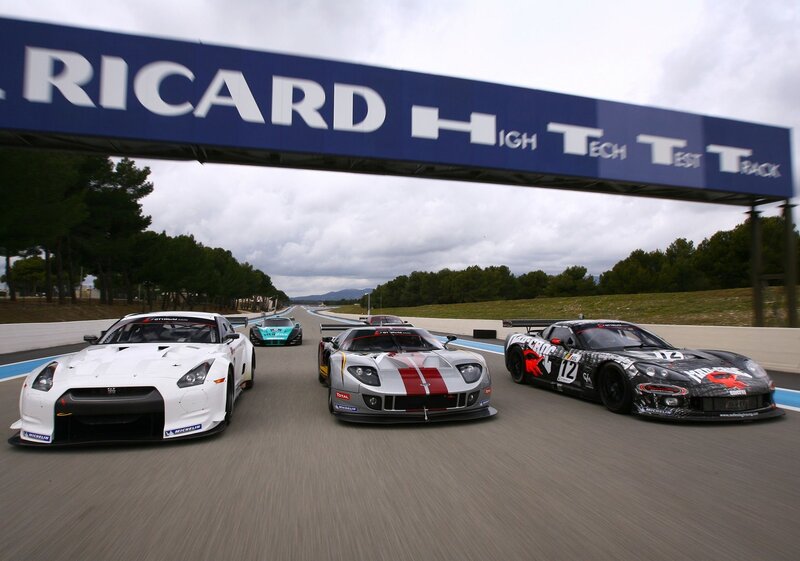 Race cars on a track