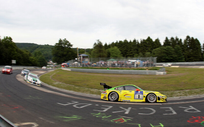 Race cars on a track