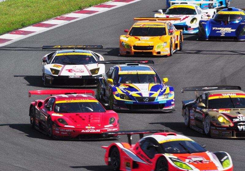 Race cars on a track