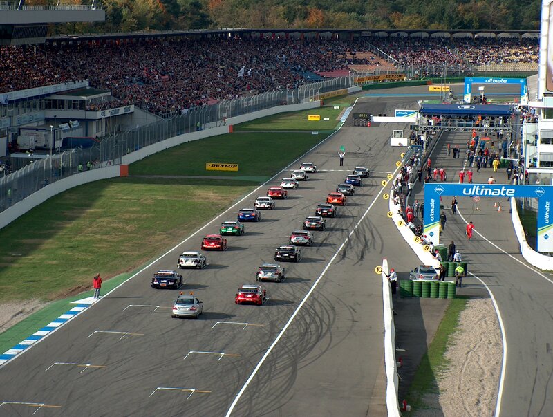 Race cars on a track