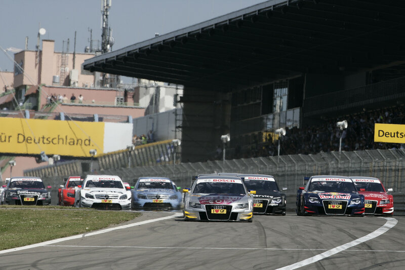 Race cars on a track