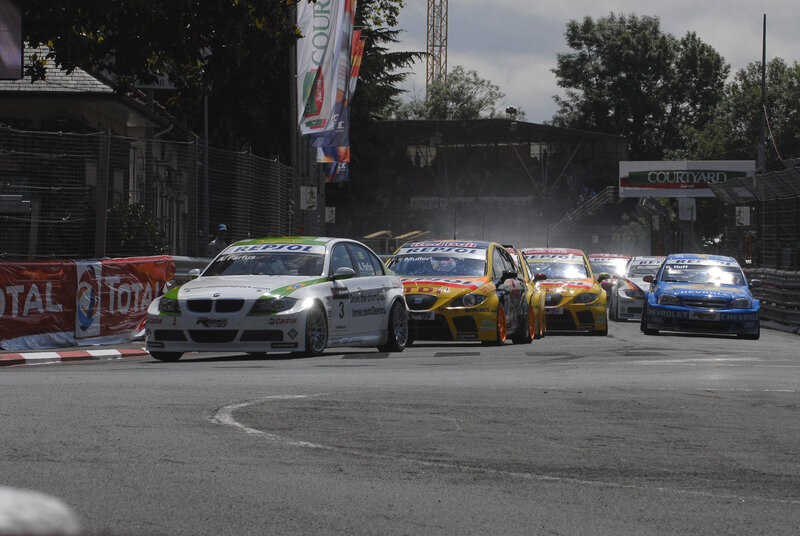 Race cars on a track
