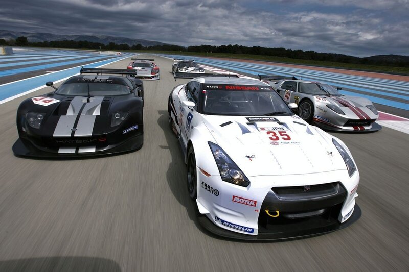 Race cars on a track